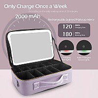 Momira Large Makeup Train Case With Lighted And Mirror 14Inch Partitionable Cosmetic Bag Travel Makeup Case Professional Cosmeti