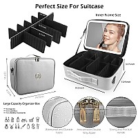 Momira Large Makeup Train Case With Lighted And Mirror 14Inch Partitionable Cosmetic Bag Travel Makeup Case Professional Cosmeti