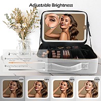 Momira Large Makeup Train Case With Lighted And Mirror 14Inch Partitionable Cosmetic Bag Travel Makeup Case Professional Cosmeti