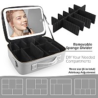 Momira Large Makeup Train Case With Lighted And Mirror 14Inch Partitionable Cosmetic Bag Travel Makeup Case Professional Cosmeti