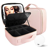 Momira Travel Makeup Bag Cosmetic Bag With Lighted Mirror Adjustable Brightness In 3 Color Scenarios Waterproof 10X Magnifyin