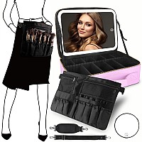 Momira Large Makeup Train Case With Lighted And Mirror 14Inch Partitionable Cosmetic Bag Travel Makeup Case Professional Cosmeti