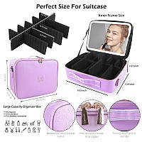 Momira Large Makeup Train Case With Lighted And Mirror 14Inch Partitionable Cosmetic Bag Travel Makeup Case Professional Cosmeti