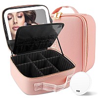 Momira Travel Makeup Bag Cosmetic Bag With Lighted Mirror Adjustable Brightness In 3 Color Scenarios Waterproof 10X Magnifyin