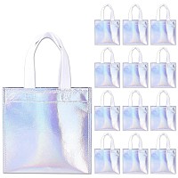 Whaline 24 Pieces 8X8 Nonwoven Small Party Bags Holographic Gift Bags Reusable Candy Goodie Bags Diy Craft Bags Glossy