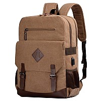 Canvas Vintage Laptop Backpack For Women Men College Computer Bookbag Fits 173 Inch Laptop Coffee