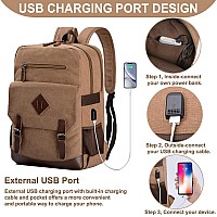 Canvas Vintage Laptop Backpack For Women Men College Computer Bookbag Fits 173 Inch Laptop Coffee