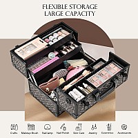 Joligrace Makeup Train Case Professional Cosmetic Organizer Aluminum Storage Box With 4 Adjustable Dividers Trays Lockable Porta