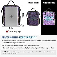 Lovevook Geometric Luminous Laptop Backpack For Women Holographic Reflective Laptop Bag With Usb Port Fashion Purses Travel Ba