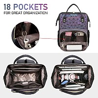 Lovevook Geometric Luminous Laptop Backpack For Women Holographic Reflective Laptop Bag With Usb Port Fashion Purses Travel Ba