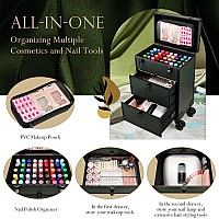 Costravio Rolling Makeup Case 3 In 1 Cosmetology Case On Wheels 2 Large Drawer Nail Case Trolley Traveling Cosmetic Train Case W