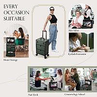 Costravio Rolling Makeup Case 3 In 1 Cosmetology Case On Wheels 2 Large Drawer Nail Case Trolley Traveling Cosmetic Train Case W