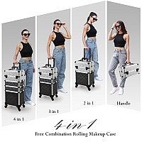 Stagiant Rolling Makeup Train Case Large Storage Cosmetic Trolley 4 In 1 Large Capacity Trolley Makeup Travel Case With Key Swiv