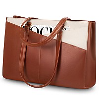 Lovevook Laptop Bag For Women 156 Inch Tote Bags Waterproof Leather Briefcase Computer Women Business Office Work Bagbrownwhi