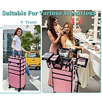 Arous 5 In 1 Professional Makeup Train Case Aluminum Cosmetic Case Rolling Makeup Case Extra Large Trolley Makeup Travel Organiz