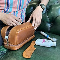 Rustic Town Leather Toiletry Bag For Men Valentines Day Gifts For Him Her Travel Shaving Dopp Kit Bathroom Shower Toiletries