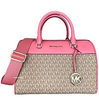 Michael Kors Mk Jet Set Travel Medium Duffle Bag Satchel Mk Signature Tea Rose