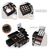 Joligrace Makeup Train Case Organizer Box Professional Multipurpose Cosmetic Storage With Sliding Trays Polish Slots Mirror