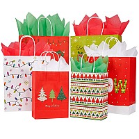 Suncolor Pack Of 24 Christmas Gift Bags Assorted Sizes With Tissue Paper 8 Large 13 8 Medium 11 8 Small 9