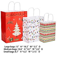 Suncolor Pack Of 24 Christmas Gift Bags Assorted Sizes With Tissue Paper 8 Large 13 8 Medium 11 8 Small 9