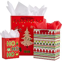 Suncolor 9 Pack Christmas Gift Bags Assorted Sizes With Tissue Paper 3 Large 13 3 Medium 9 3 Small 6