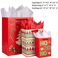 Suncolor 9 Pack Christmas Gift Bags Assorted Sizes With Tissue Paper 3 Large 13 3 Medium 9 3 Small 6