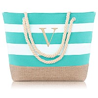 Yoolife Initial Beach Bag For Women Travel Beach Bag Canvas Tote Bag With Zipper Waterproof Bag Travel Essentials Personalized