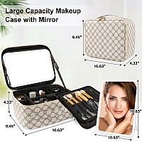 Peeh Makeup Bag With Lighted Mirror Travel Make Up Train Case With Adjustable Brightness Vanity Mirror And Detachable 10X Magni