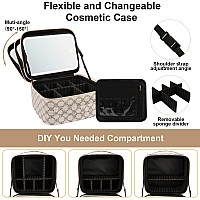 Peeh Makeup Bag With Lighted Mirror Travel Make Up Train Case With Adjustable Brightness Vanity Mirror And Detachable 10X Magni