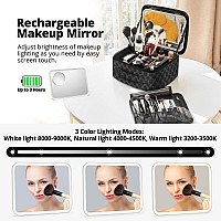 Omobolanle Makeup Bag With Mirror Led Light Detachable Portable Makeup Organizer Travel Cosmetic Train Case With Dividers And 10