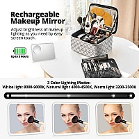 Omobolanle Makeup Bag With Mirror Led Light Detachable Portable Makeup Organizer Travel Train Case With Adjustable Dividers And