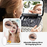 Omobolanle Makeup Bag With Mirror Led Light Detachable Portable Makeup Organizer Travel Train Case With Adjustable Dividers And