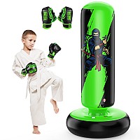 Qpau Punching Bag For Kids 66 Inch Stable Inflatable Boxing Bag With Boxing Gloves Stand Kids Punching Bag Toy For Boys Girl