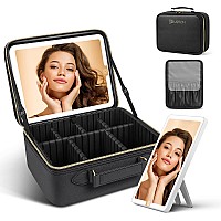 Jusron Travel Makeup Bag Cosmetic Bag Makeup Organizer Bag With Lighted Mirror 3 Color Scenarios Adjustable Brightness Waterpro