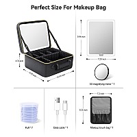 Jusron Travel Makeup Bag Cosmetic Bag Makeup Organizer Bag With Lighted Mirror 3 Color Scenarios Adjustable Brightness Waterpro