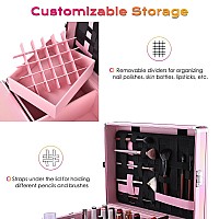 Byootique Rolling Manicure Table Portable Nail Table Foldable Nail Desk Mobile Station Travel Makeup Train Case Cosmetic Trolley