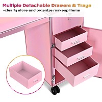 Byootique Rolling Manicure Table Portable Nail Table Foldable Nail Desk Mobile Station Travel Makeup Train Case Cosmetic Trolley