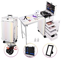 Byootique Rolling Manicure Table Foldable Nail Desk Makeup Train Case Cosmetic Trolley Travel Storage Organizer Nail Tables With