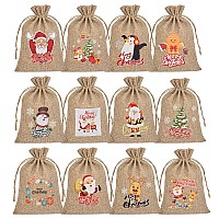 Tangxia Christmas Small Burlap Bags With Drawstring Burlap Gift Bags Christmas Linen Treat Sacks Gift Wrapping Bags Xmas Holida