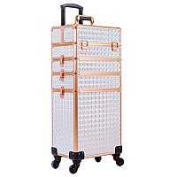 Arous 5 In 1 Professional Makeup Train Case Aluminum Cosmetic Case Rolling Makeup Case Extra Large Trolley Makeup Travel Organiz