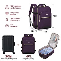 Lovevook 40L Large Travel Backpack For Women Men 17 Inch Carry On Backpack For Traveling On Airplane Personal Item Travel Bag