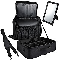 Adazzo Extra Large Professional Makeup Case 17X12X8 Inch Travel Makeup Train Case 3 Layers Makeup Artist Bag Nail Cases Organi