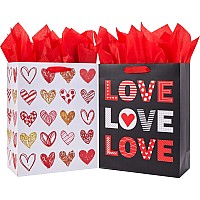 Suncolor 2 Pack 13 Large Valentines Day Gift Bags With Tissue Paper