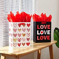 Suncolor 2 Pack 13 Large Valentines Day Gift Bags With Tissue Paper