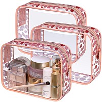 Packism Tsa Approved Toiletry Bag Rose Gold Leopard Print Clear Makeup Bag Suitable For Gifts With Supporting Frame Perfect