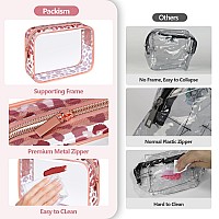 Packism Tsa Approved Toiletry Bag Rose Gold Leopard Print Clear Makeup Bag Suitable For Gifts With Supporting Frame Perfect