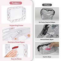 Packism Tsa Approved Toiletry Bag White Flower Print Clear Makeup Bag Suitable For Gifts With Supporting Frame Perfect For