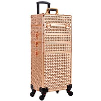 Arous 5 In 1 Professional Makeup Train Case Aluminum Cosmetic Case Rolling Makeup Case Extra Large Trolley Makeup Travel Organiz