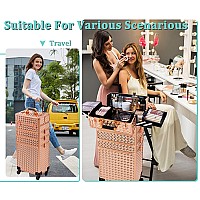 Arous 5 In 1 Professional Makeup Train Case Aluminum Cosmetic Case Rolling Makeup Case Extra Large Trolley Makeup Travel Organiz