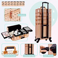 Arous 5 In 1 Professional Makeup Train Case Aluminum Cosmetic Case Rolling Makeup Case Extra Large Trolley Makeup Travel Organiz